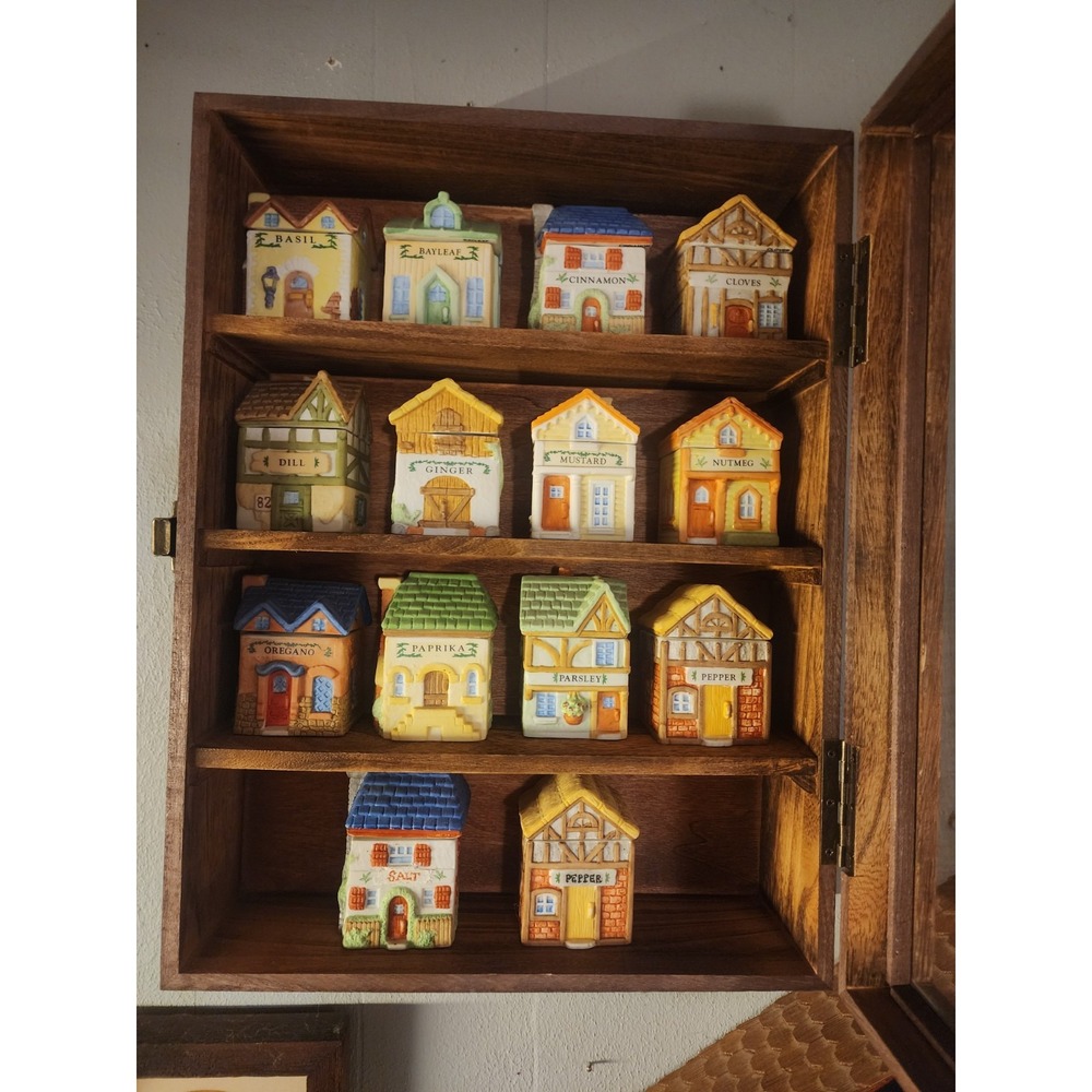 Vintage RSVP International Complete Spice Village House Jars & Display Case Rare
